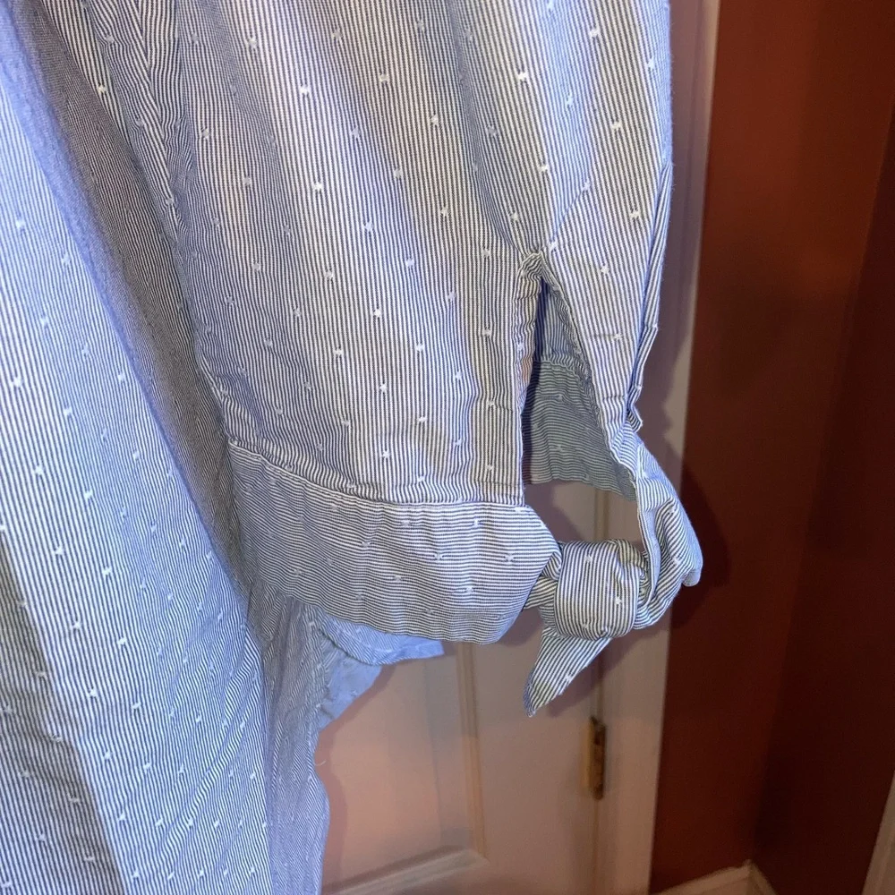 Roz & Ali Swiss Dot Casual Button Down Collared 3/4 Sleeve Top Blue White Large - Picture 6 of 8